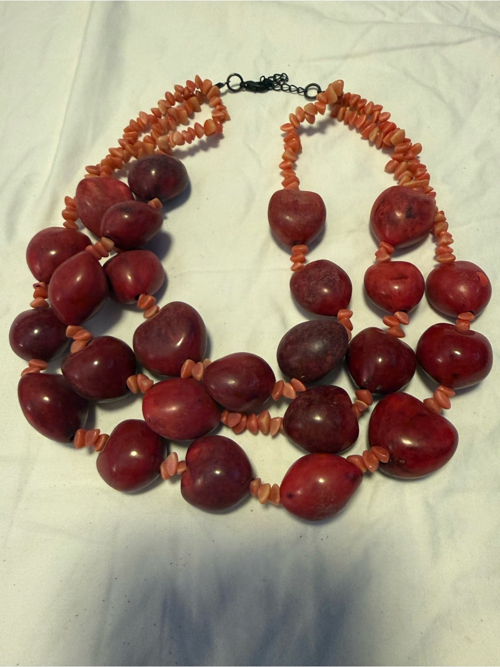 Multi-Strand Red Beaded Statement Necklace - Women Jewelry